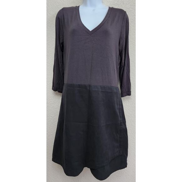 Ellison  Charcoal Gray V Neck A Line Dress Large Lightweight Side Zip Stretch - Picture 1 of 6